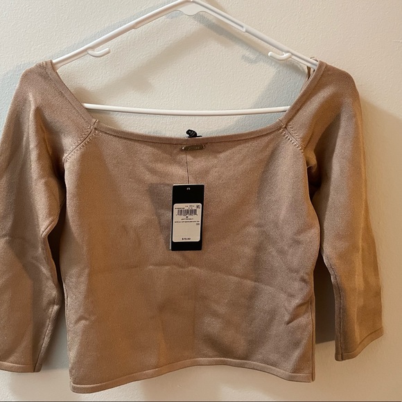 GUESS Women's Off-The-Shoulder Crop Top Size M Beige Light Rum - Picture 8 of 8